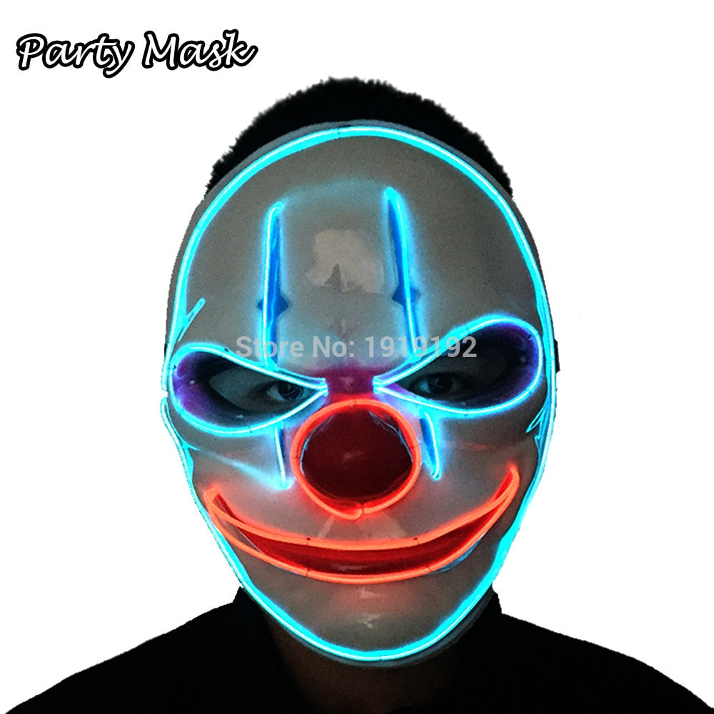 Free shipping LED Mask Grimace Clown Masks,El Wire Glowing Mask for Halloween
