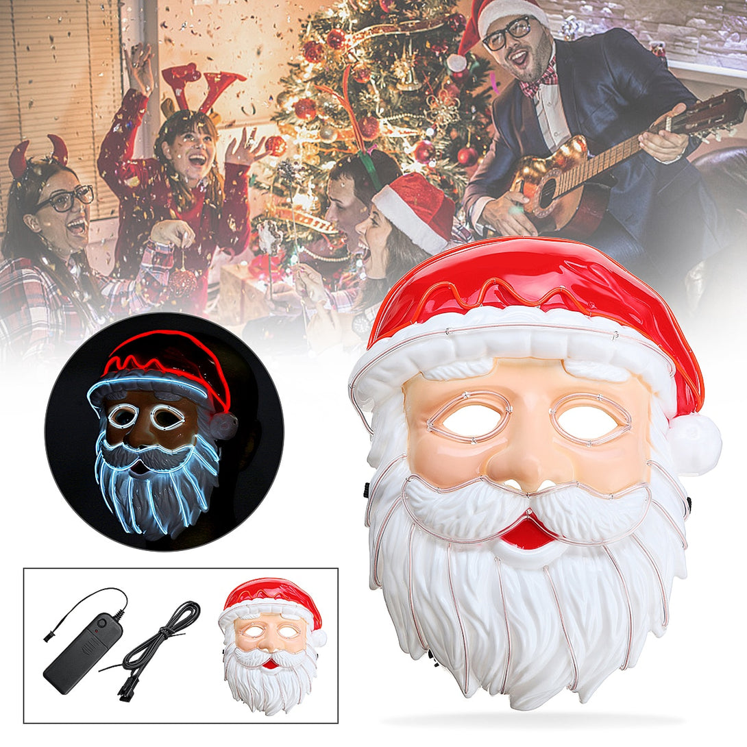 Christmas Glow Mask EL Wire LED Light Up Cosplay Father Christmas