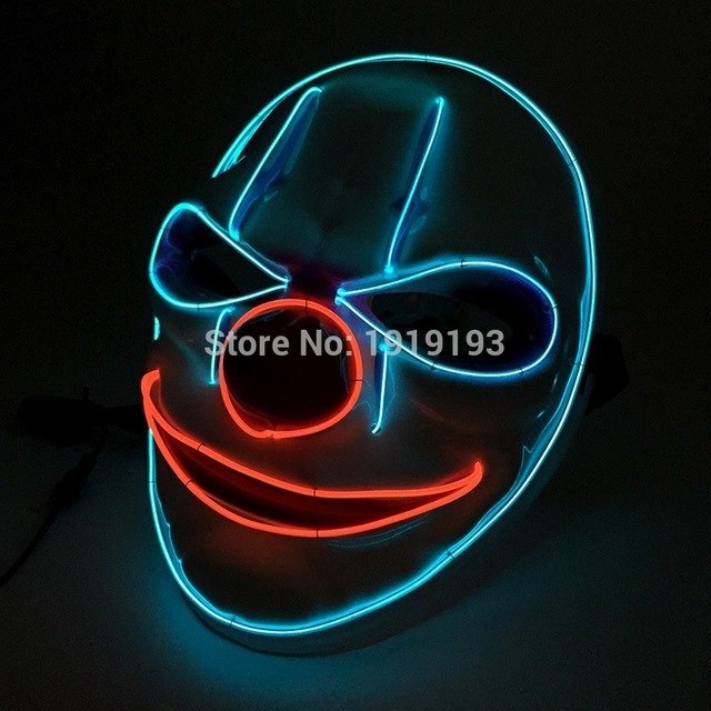 High Grade Clown Face EL Wire Glittery Cartoon Music Sensitive Mask Neon Led